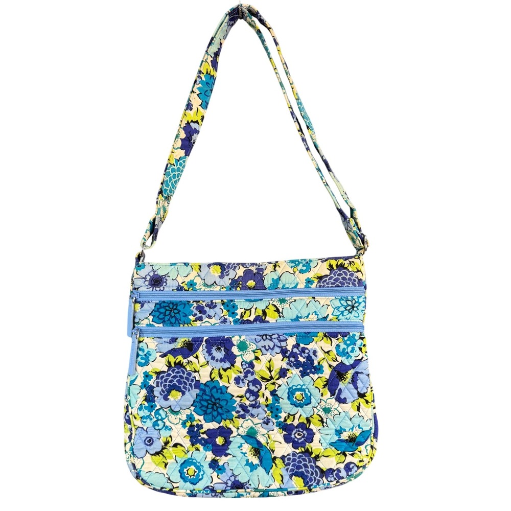 Vera Bradley On The Go Crossbody Bag Blue Green Floral Quilted Cotton Purse